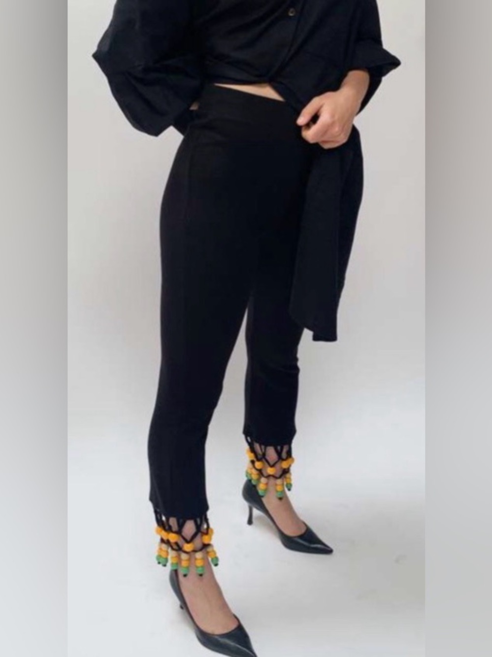 Simon Miller Beaded Ribbed Knit Pull On Leggings M MSRP $295 New